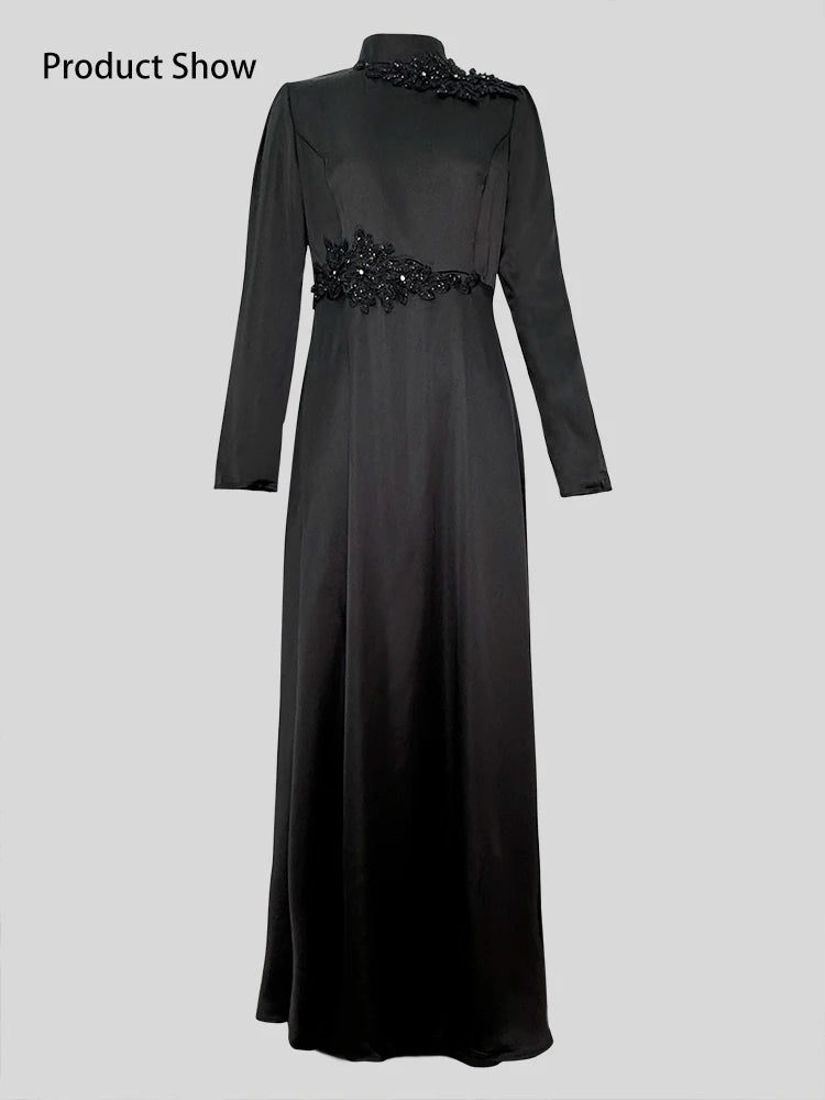 Evening Dresses: Womens Long Sleeves Embroidered Sequined Elegant Party