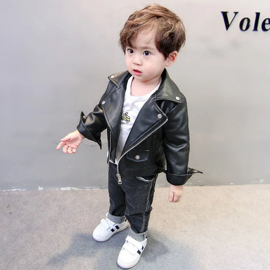 Boys Leather Jacket Solid Color Boy Coats Kids Casual Style Children Jackets