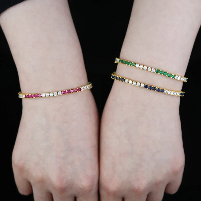 Sdzstone NEW Arrived Fashion Women Jewelry Gold Color High Quality 5A Cubic Zirconia Colorful CZ Tennis Chain Bracelet