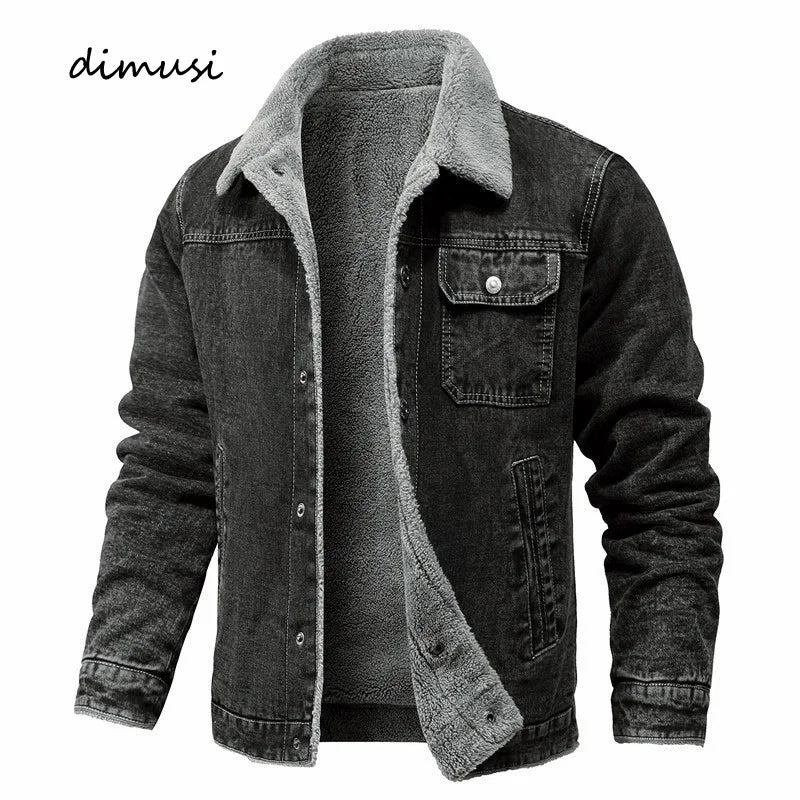 Men's Winter Jacket Fashion Men's Lapel Sherpa Fleece Lined Thicken Denim  Coats