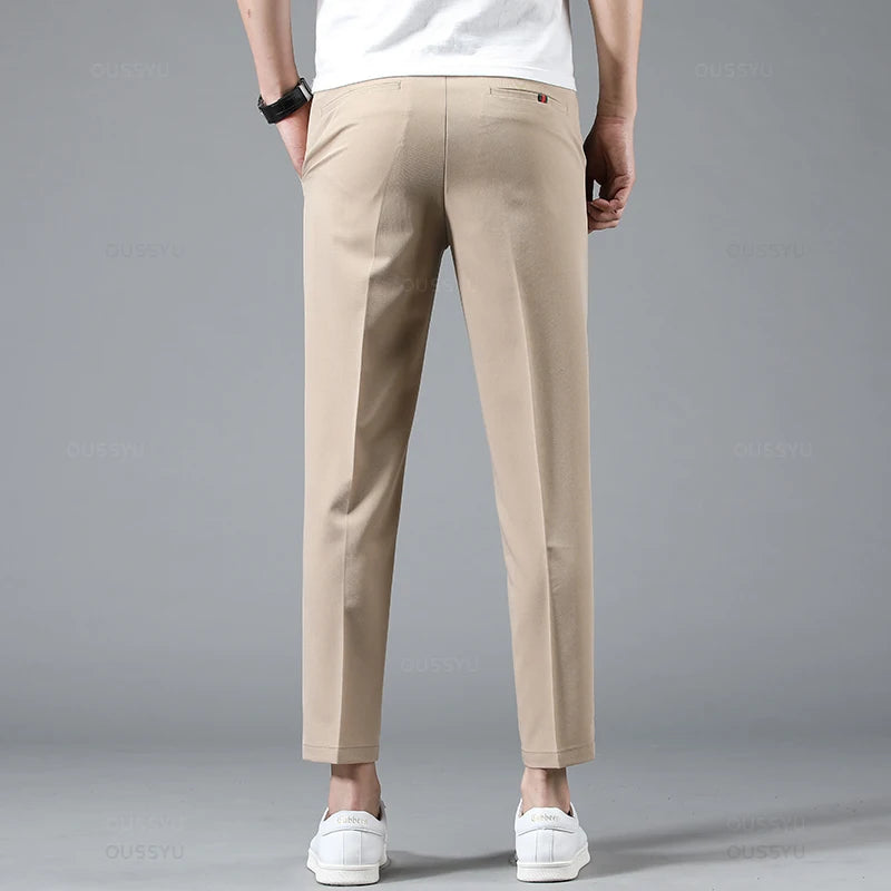 Spring Summer Business Suit Pants Men Thin Formal Slim Fit Classic Office Ankle Length