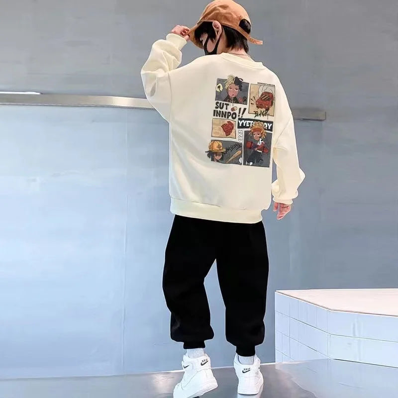 Spring Baby Girls Clothes Set Kid Boy Cartoon Printed Sweatshirts Pullover Top And Pants 2 PIeces Suit Children Tracksuits