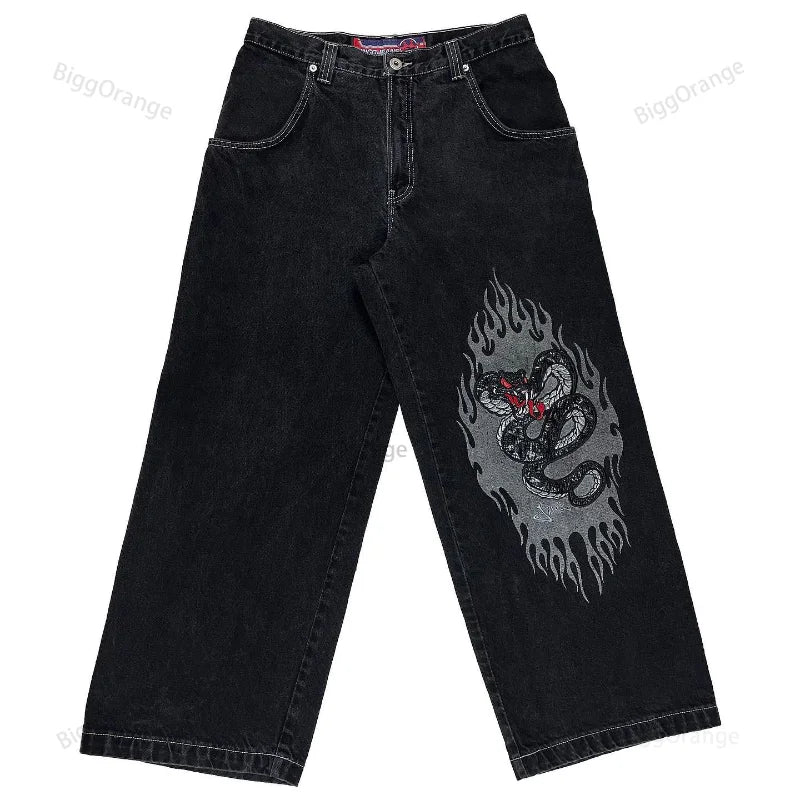 Y2K men clothing Gothic Harajuku retro fashion pattern oversized jeans punk hip hop