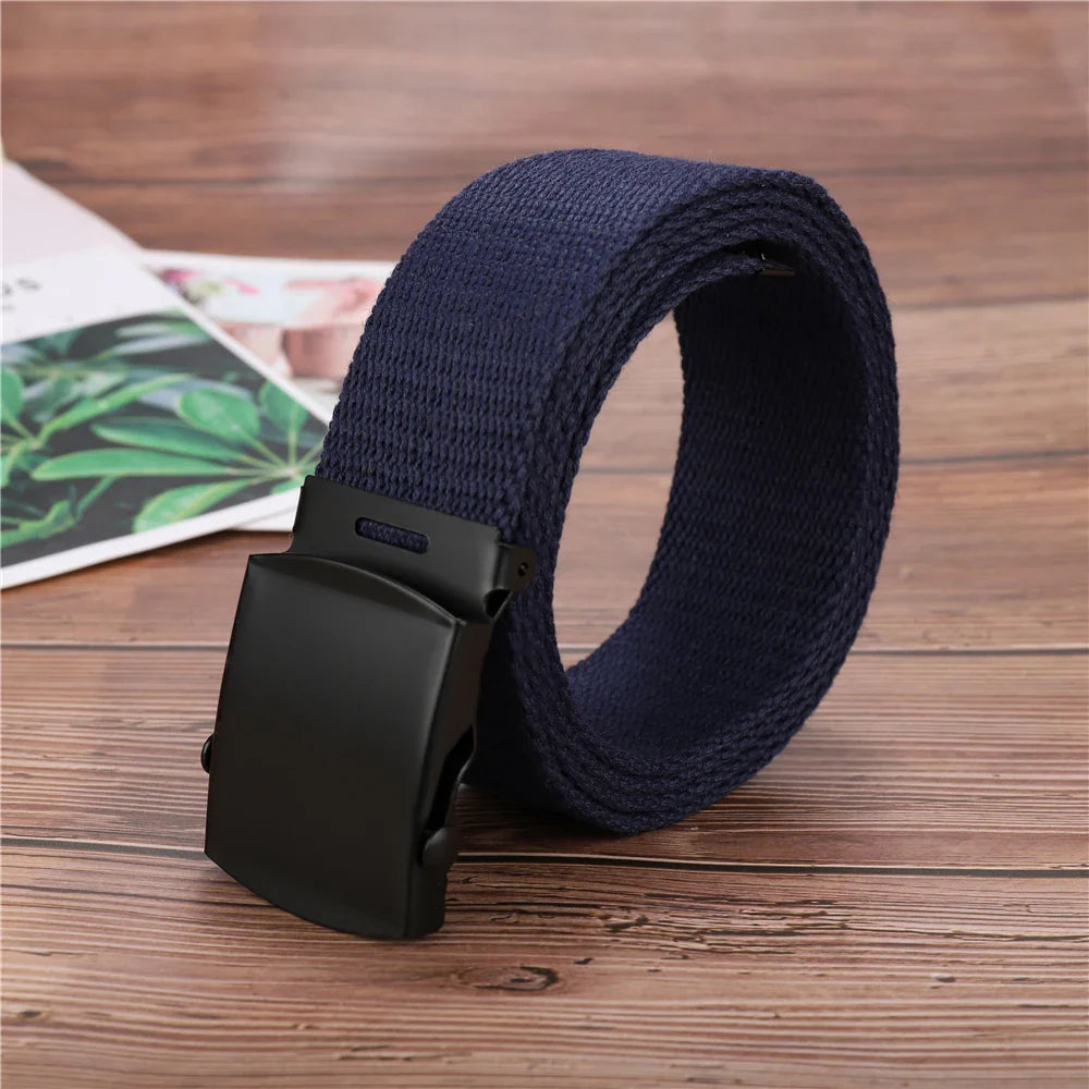 New Unisex Automatic Buckle Fashion Nylon Belt Classic Popular Casual Light Practical Woven Smooth Women Men Canvas Belt 3.8cm