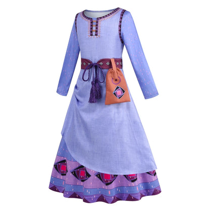 Asha Dress For Girls Princess Wish Cosplay Clothes Luxury Print Party Frock With Belt Kids New Cartoon Movie Role Playing Outfit
