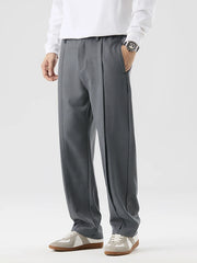 Autumn Casual Pants Men Korean Fashion Banded Waist Stretch Wide Leg