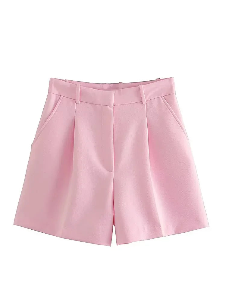 HXAO Female Shorts Black Pink Shorts Woman Summer 2024 Pleated Baggy White Shorts For Women Casual High Waist Short Pants