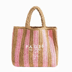 Women Fashion Striped Summer Beach Straw Knitting Shoulder Bag Hollow Out