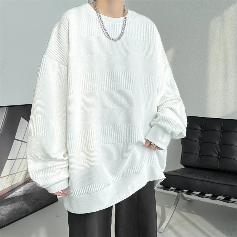 Hoodies Jacquard Sweatshirt Mens White Pullover Streetwear Casual Fashion Clothes