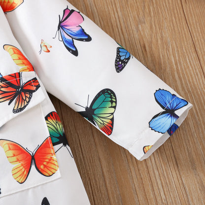 Explosive girls autumn hooded sweater cartoon butterfly print long-sleeved casual jacket kids fashion windbreaker baby clothing