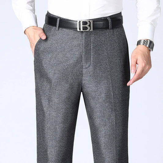 Loose Straight Business Suit Pants Classic Style Comfortable Stretch Cotton Formal