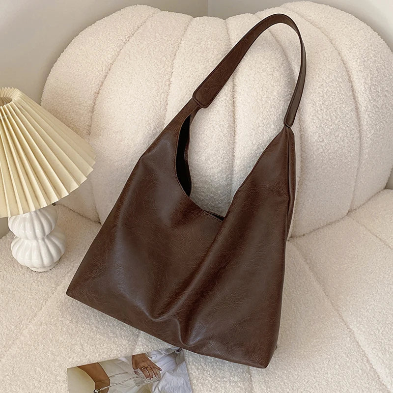 PU Soft Leather Tote Bag Large Capacity Women Vegan Leather Slouch Bag