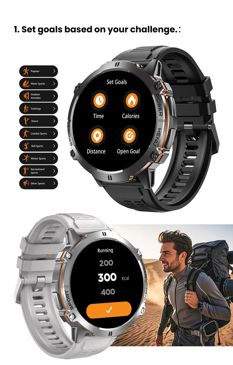 2025 New Military TREX3 1000mAh Battery Smart Watch 1.73-inch Screen 5ATM Waterproof GPS Altimeter Bluetooth Call Men Smartwatch