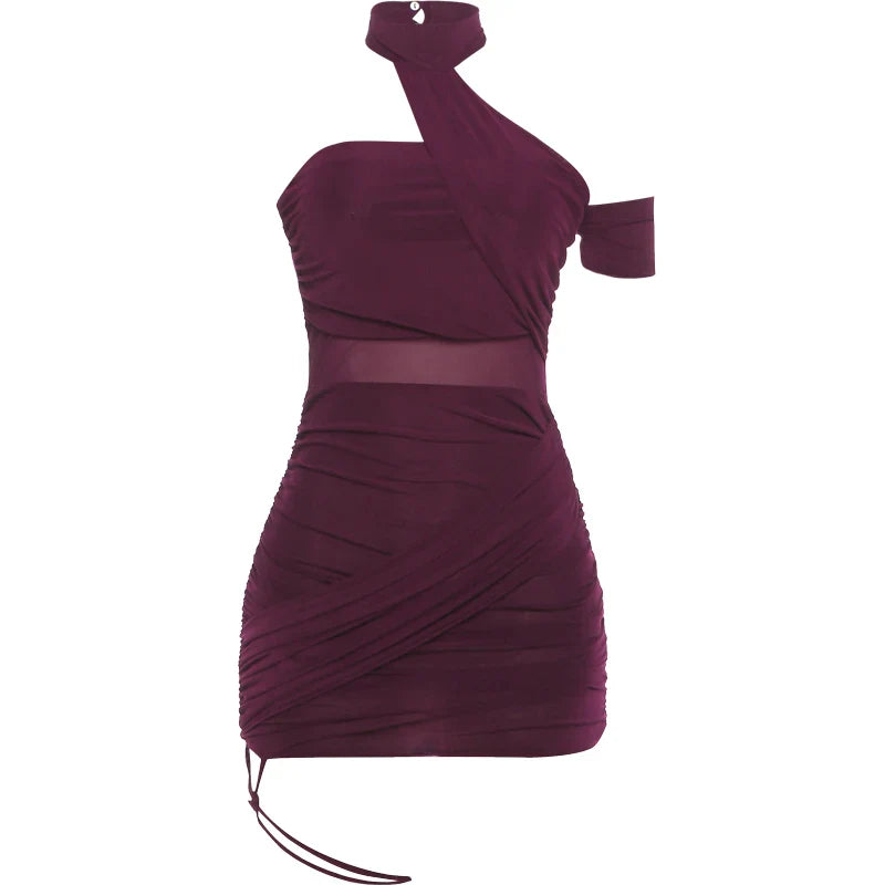 Nibber Backless Summer Trend See Through Sexy Dress Women Y2K Cross Bandage Halter Sleeveless Midnight Clubwear Mini Bodycon
