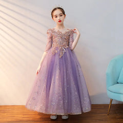 Child Girls Evening Long Dress for Wedding Party Formal Ball Gown