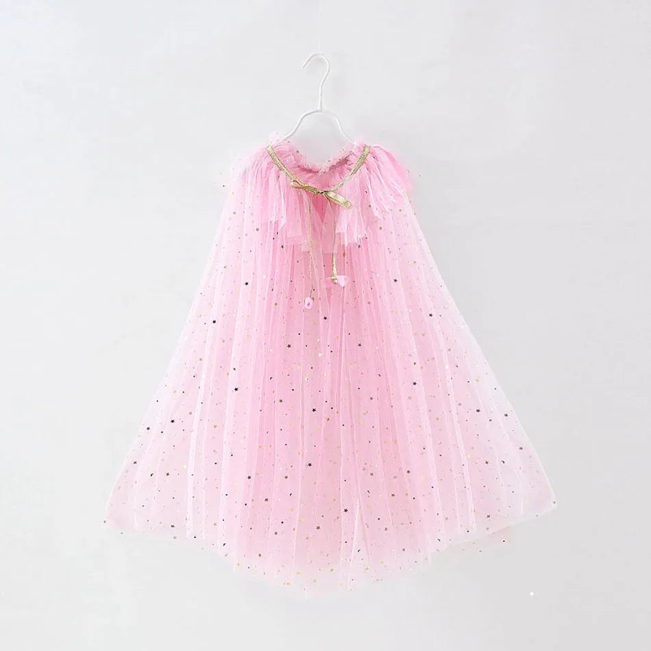 Little Girls Sequins Tulle Cape Children Princess Party Dress Up Cloaks Summer Thin Blue Pink White Halloween Birthday Costumes