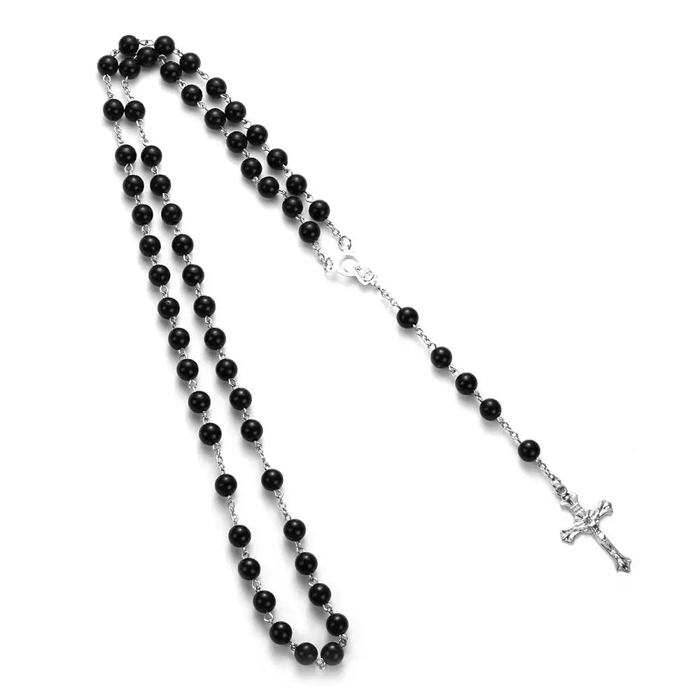Jewelry Crucifix Charm Vintage Cross Necklace Jesus Rosary Beads Chain Virgin Mary Pendant