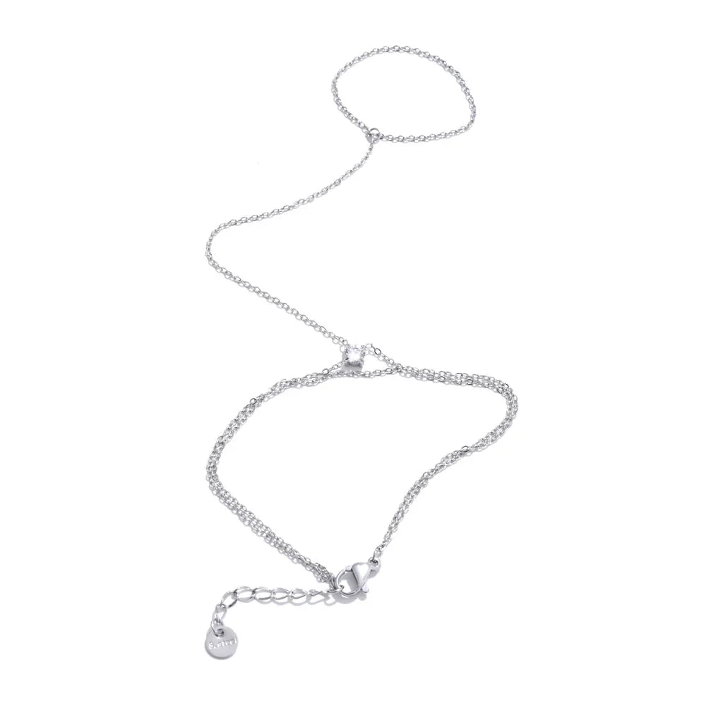 Yhpup Hot Style Zirconia Round Back of Hand Chain Finger Bracelet Bangle Stainless Steel Chic Fashion Jewelry Wholesale 2025 New