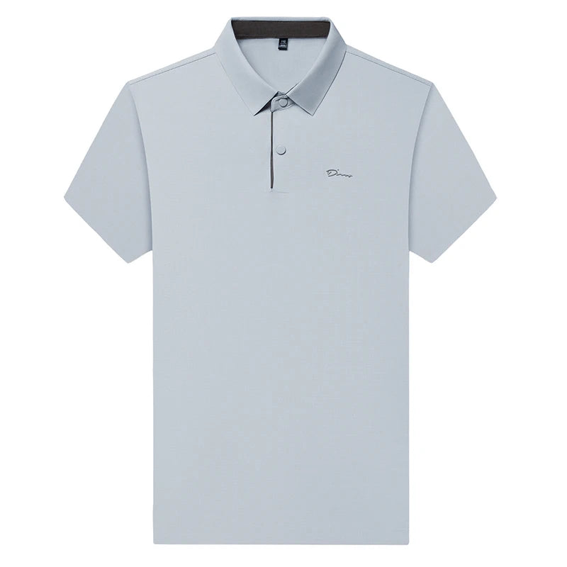 Summer seamless ice silk short sleeved T-shirt, polo shirt, flip collar, casual elastic top, breathable thin half sleeve