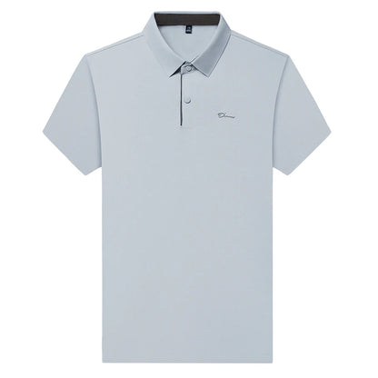 Summer seamless ice silk short sleeved T-shirt, polo shirt, flip collar, casual elastic top, breathable thin half sleeve