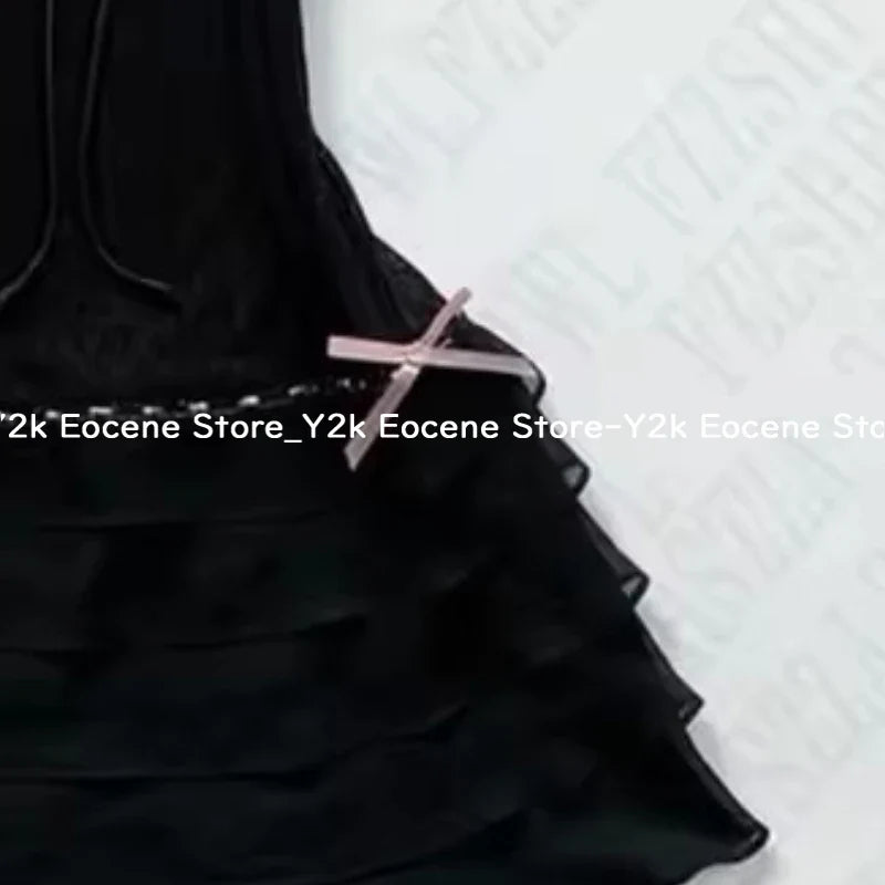 Harajuku Solid Lace Sweet Girly Dresses Elegant Strap Short Sleeve Suspenders Waist Dress Japanese Kawaii Bow Patchwork Clothes