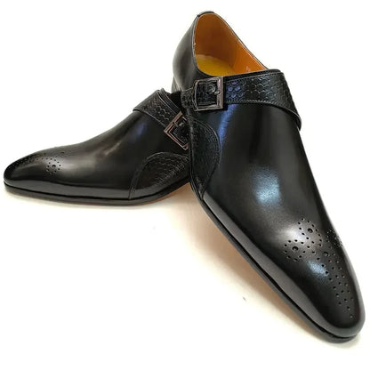Fashion Blue Black Men Loafer Shoes Elegant Dress Formal Suit Breathable Leather Shoe No Slip Handmade Monk Nice Adult Footwear
