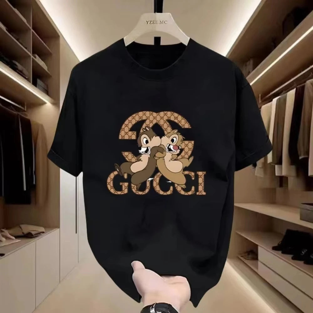 High Quality Pure Cotton Fashion Trend Crew Neck T-shirt Short Sleeve Summer New Versatile Luxury Printed Casual Top Ins