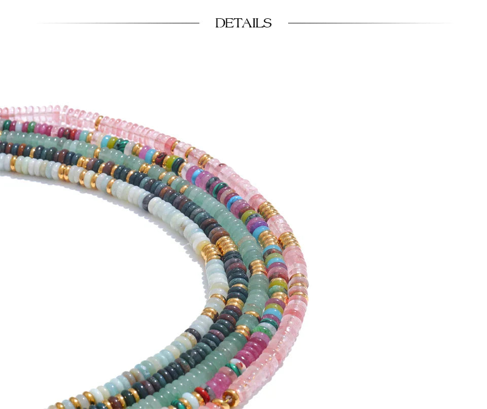 Yhpup Colorful Natural Stone Beads Handmade Chain Y2K Fashion Necklace for Women Stainless Steel Waterproof Collar Jewelry Gift