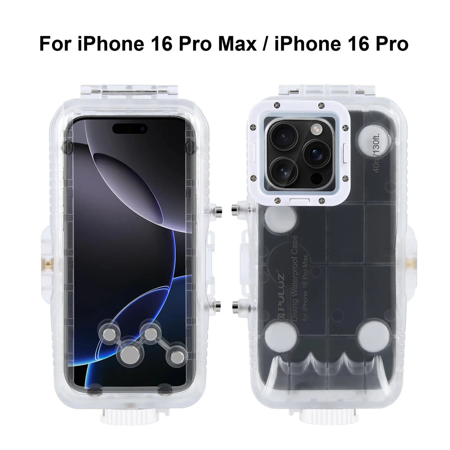 PULUZ 40m/130ft Waterproof Diving Case for iPhone 16 15 14 13 12 11 Pro Max Plus Photo Video Taking Underwater Housing Cover