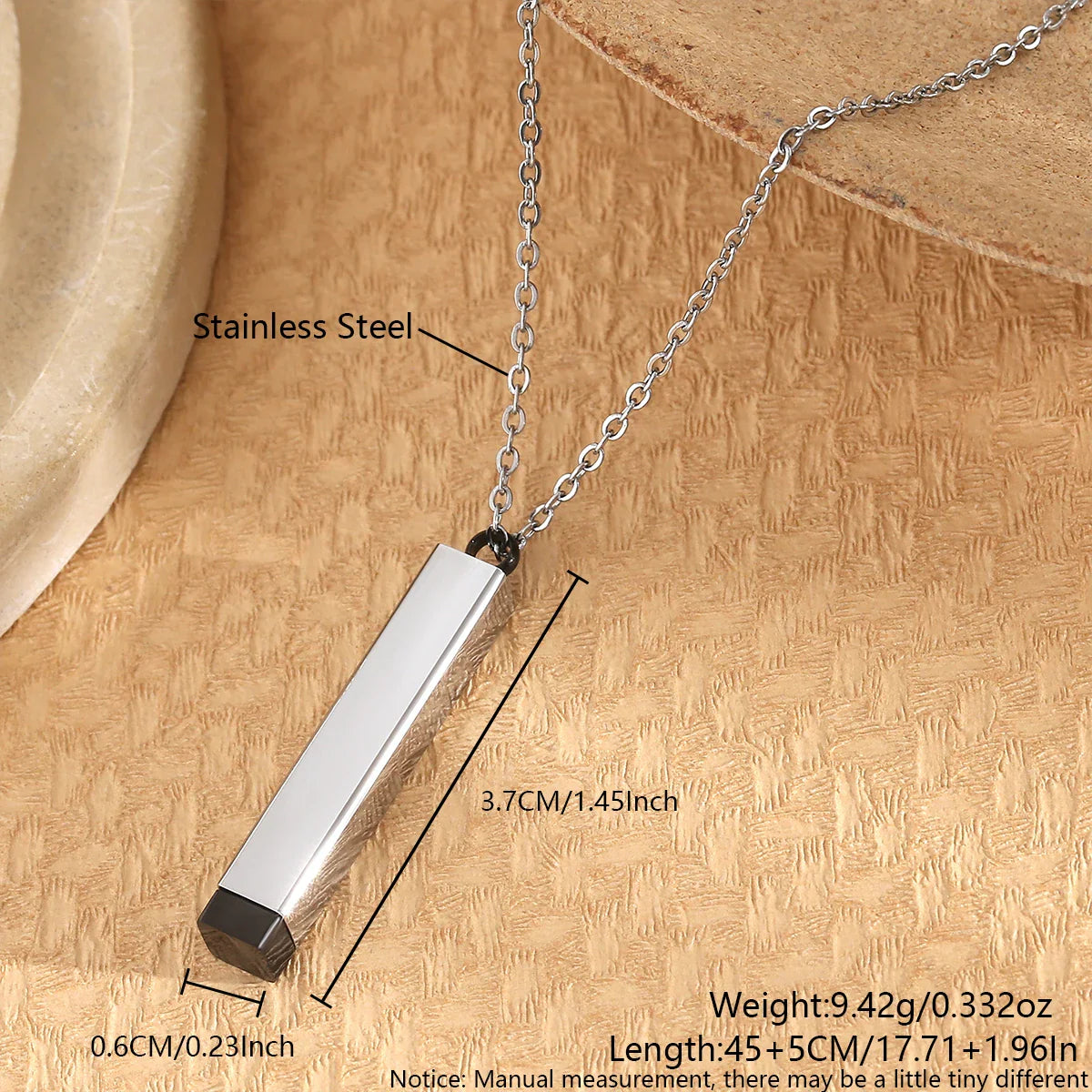 Classic Hidden Rectangle Pendant Necklace For Men Stainless Steel Minimalist Waterproof 3D Vertical Bar Necklaces Jewelry Gift