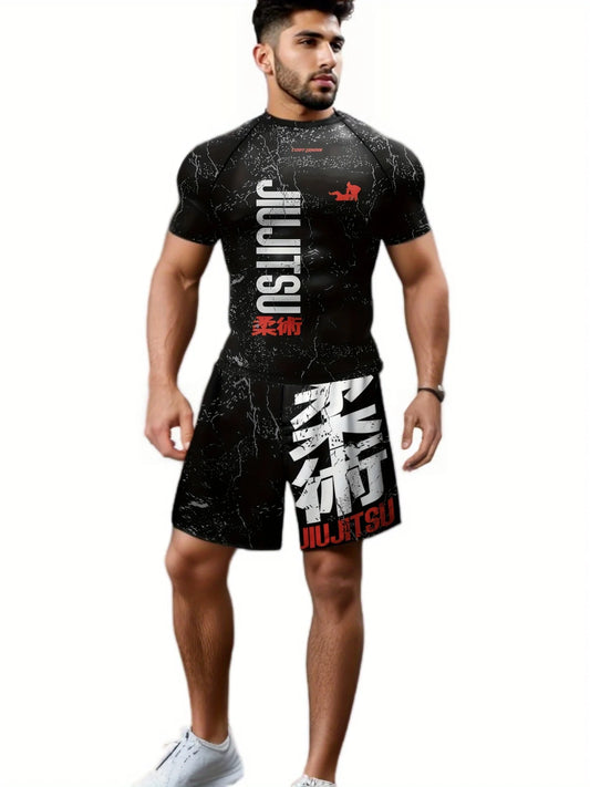 T Shirts+Pants Muay Thai Shorts Men  jiu jitsu BJJ Rashguard Fitness Tracksuit Boxing  Jerseys Sport Suit