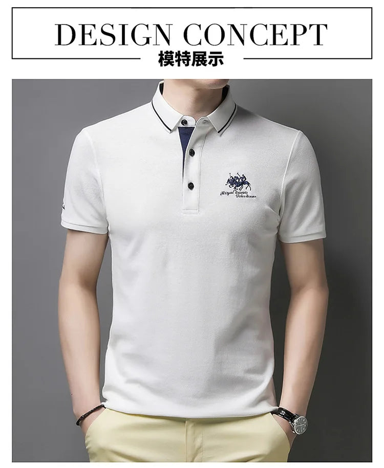 Summer New Men's Embroidered Polo Collar 100% Cotton Short Sleeved Polo Shirt Fashion Solid Color Casual Top T-shirt M-4xl