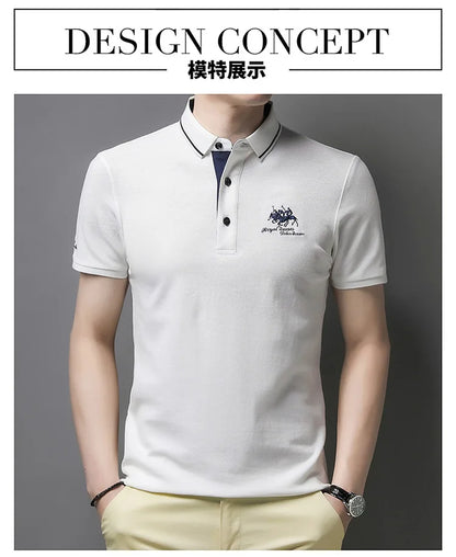 Summer New Men's Embroidered Polo Collar 100% Cotton Short Sleeved Polo Shirt Fashion Solid Color Casual Top T-shirt M-4xl
