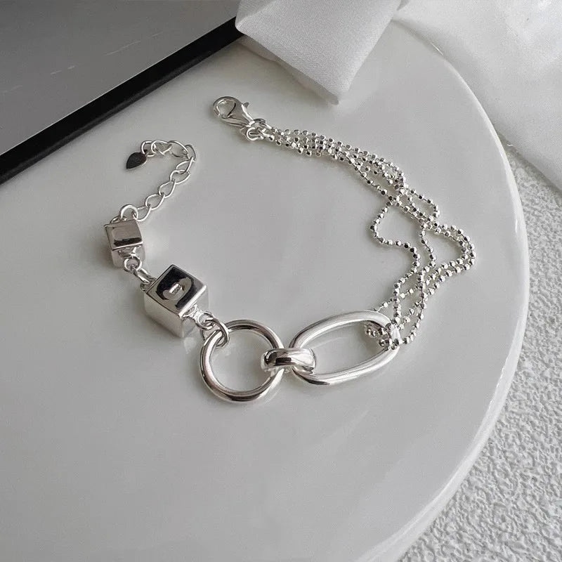 925 Sterling Silver Bangle Bracelet 2 Balls Geometric Polished Punk Stackable For Woman Girl Jewelry Gift Dropship Wholesale