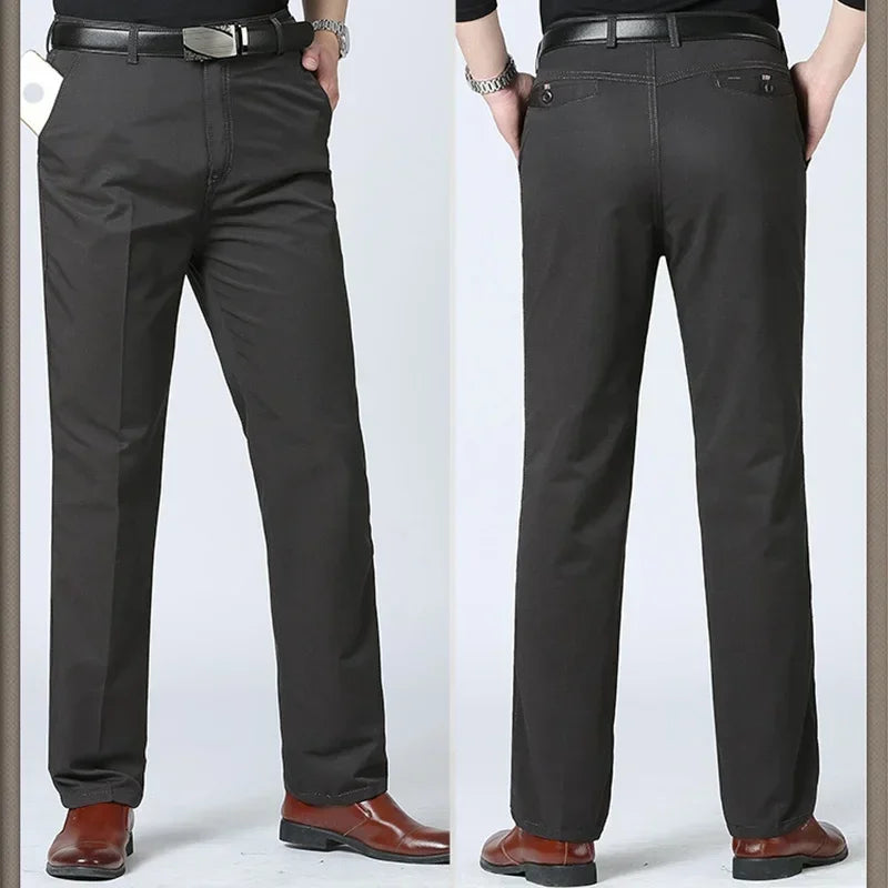 Men's Classic Business Dress Pants Comfortable Cotton Long Straight Slim Fit
