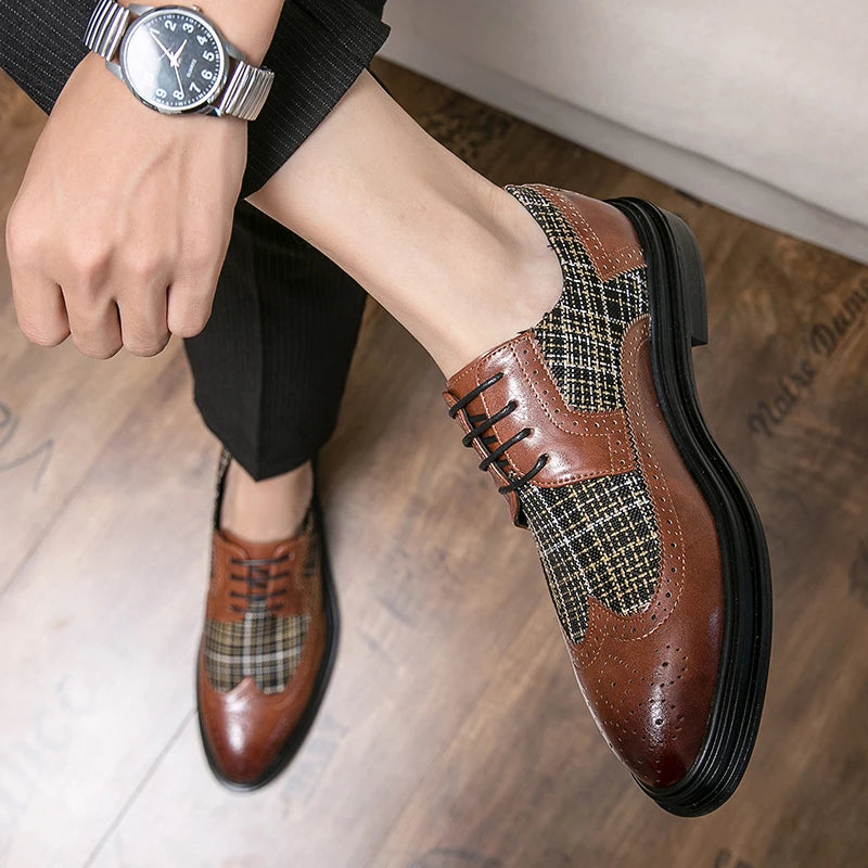 Designer Brogue Shoes for Men Mixed Colors Leather Handmade Men's Business Shoes Formal Derby Dress Shoes Wedding Party Flats