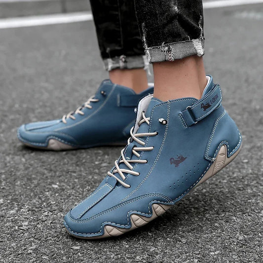 Summer Hot Selling Men's Durable Leather Flat Bottomed Boots Workwear Shoes Retro Lace Up Breathable Casual Men's Moto Boots