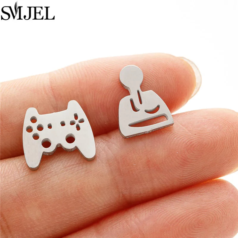 Golden Vintage Mandala leaf Pineapple Earrings for Women Trend Fairy Cup Stainless Steel Earring Punk Game Controller Studs Gift
