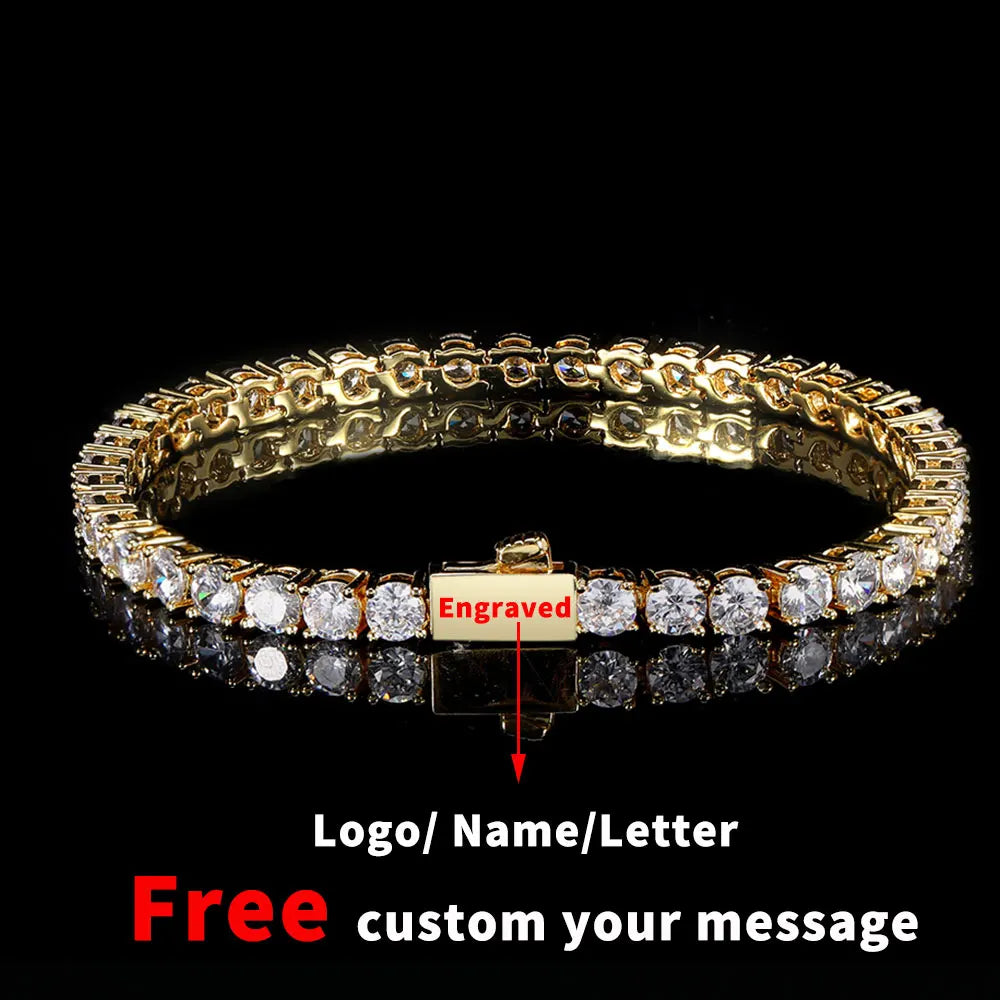 Hip Hop Jewelry Cubic Zirconia Iced Out Tennis Chain Iced Out 18k Gold Plated Bling Necklace For Women Free Custom Laser Logo