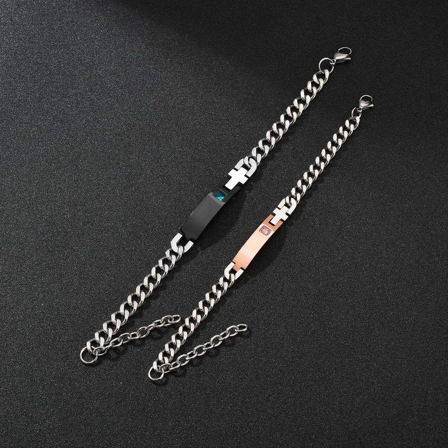 Punk Man Bracelets Hip Pop Gold Color Stainless Steel Thick Hand Chain Blank Bar Couple Men Women Family Jewelry Birthday Gift