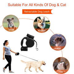 Benepaw Retractable Dog Leash With Poop Bag Holder No Tangle Flashlight Dog Lead