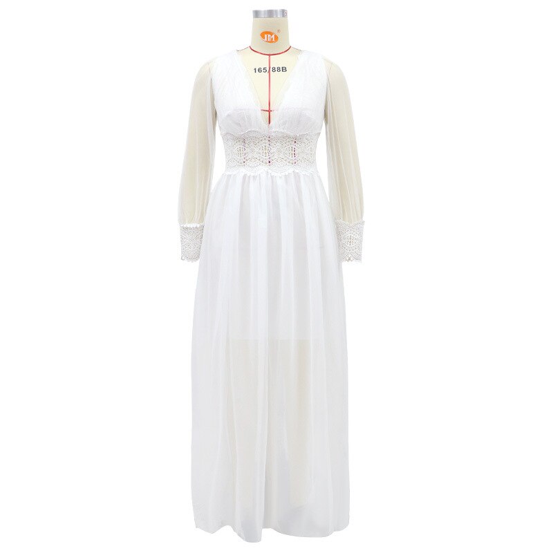 White Bridesmaid Dresses: long-sleeved wedding dress wish long V-neck lace mesh
