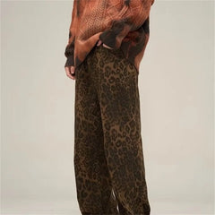 Leopard Print Women Pants 2024 Spring Chic Loose High Waist Wide Leg Panther Pant