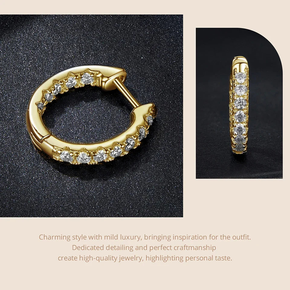 BAMOER Gold Moissanite Hoop Earrings for Women, 925 Sterling Silver D Color Round Cut Lab Diamond Hypoallergenic Earrings