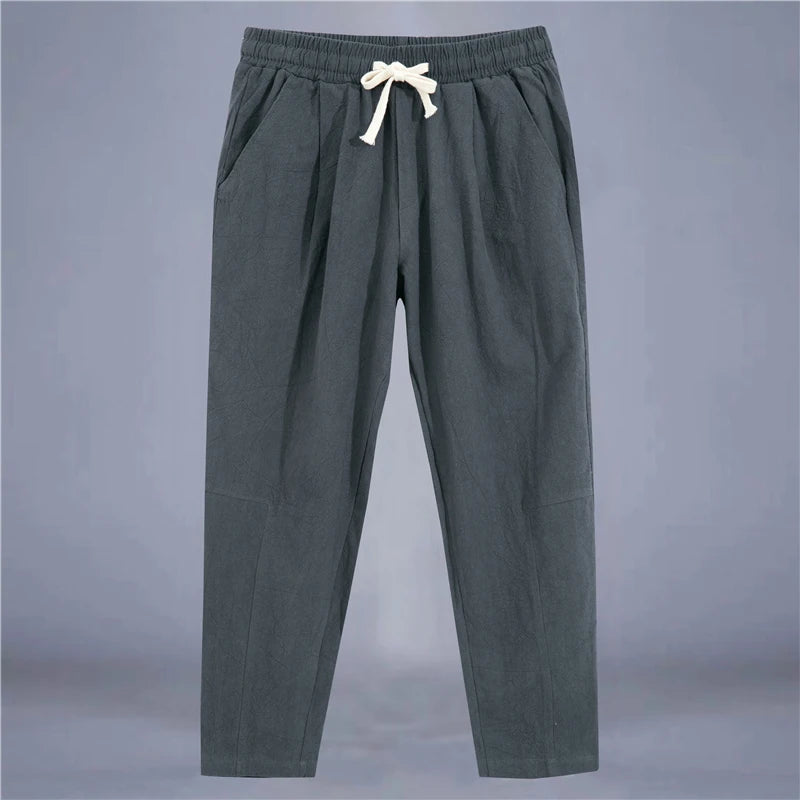 Men's Trousers Cotton Linen Fashion Casual Pants Solid Color Breathable Loose Shorts