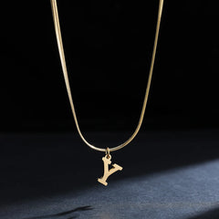 Gold Plated Stainless Steel Pendant Necklace for Women Snake Chain Initial Letter