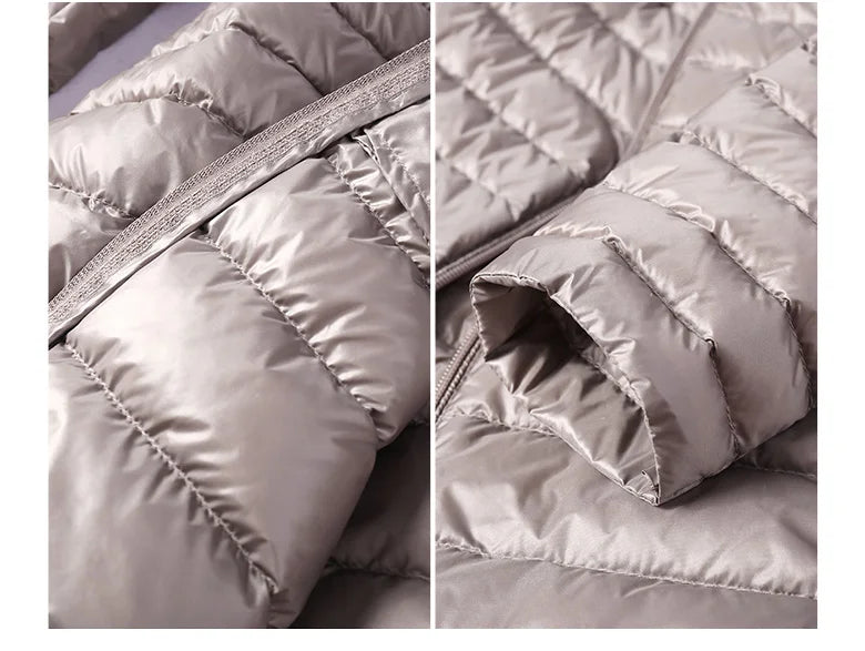 Women Down Jackets Ultra Light Duck Down Coat Long Puffer Jacket Slim Black