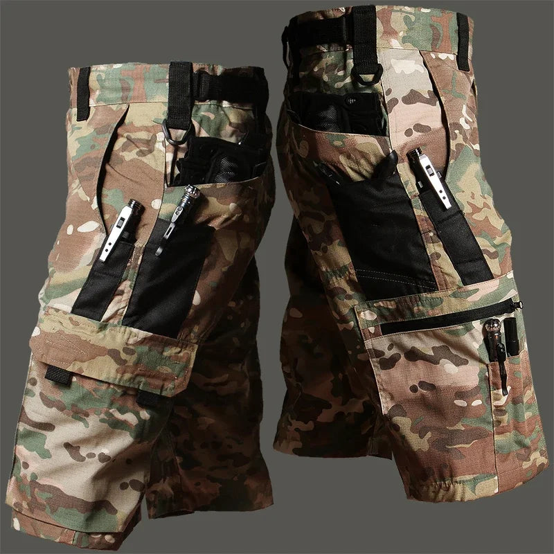 Mens Cargo Shorts Summer Tactical Cropped Trousers Outdoor Waterproof Multi-pocket