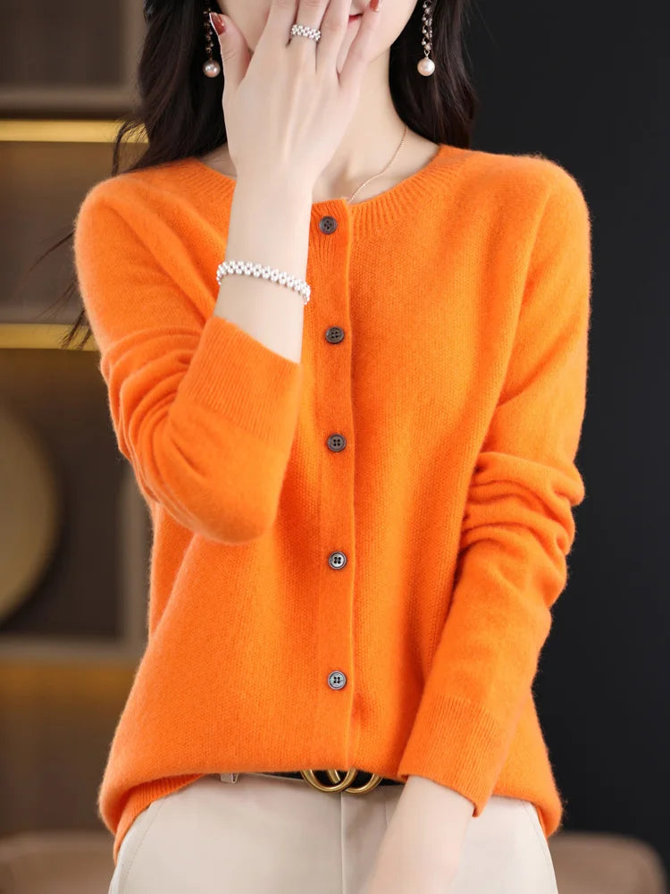 Long Sleeve 100% Merino Wool Sweaters Cashmere Cardigan Spring Autumn Women