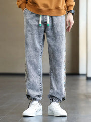 Plus Size Men's Jeans Fashion Bear Patchwork Wide Leg Baggy Denim Pants Men